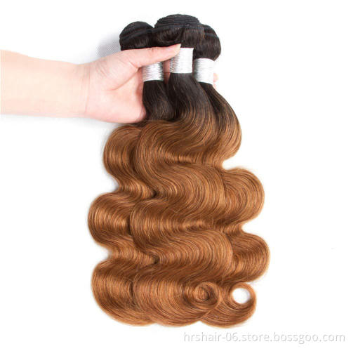 T1B/30 Ombre 3 Bundles with 13*4 Lace Frontal Closure, Pre Plucked Two Tone Body Wave Human Hair Weave with Frontal